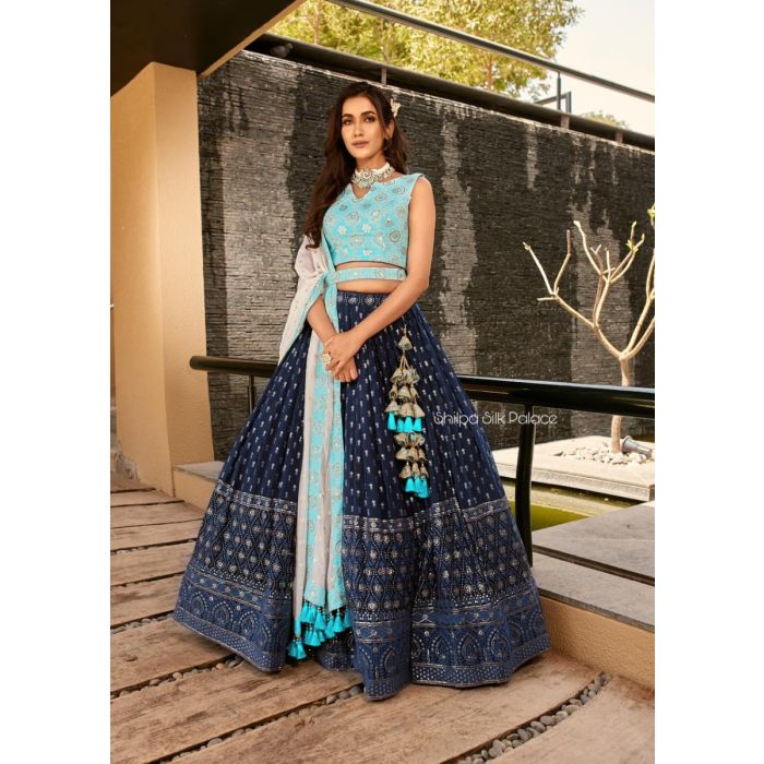 Gorgeous Choice For Wedding Ceremonies Sequined Silk Blue Color Readymade Lehenga  Choli